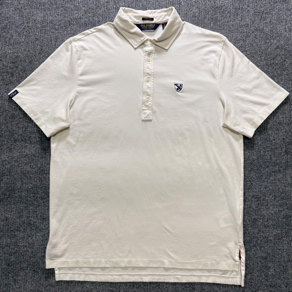 Polo Golf Ralph Lauren Mens Stretch Lisle Polo Shirt Cream White Crest Logo L - Picture 2 of 11